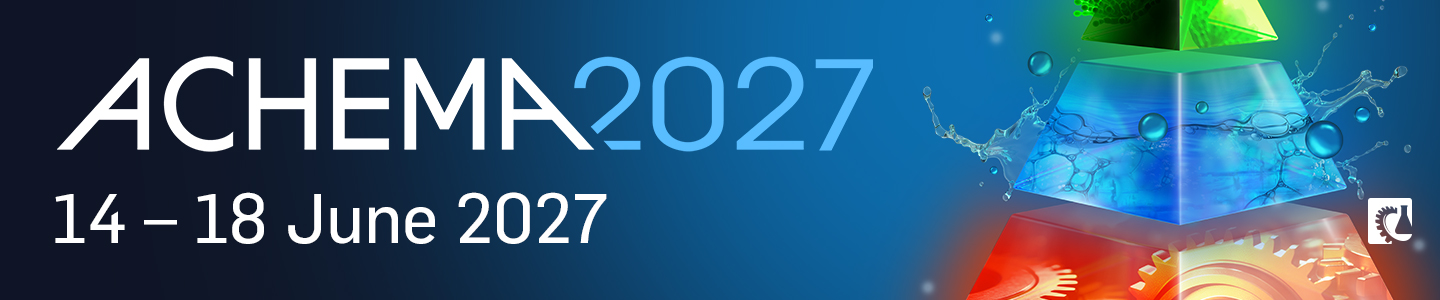 Header banner for the conference: ACHEMA 2027. This goes from 14 June 2027 to 18 June 2027 in Frankfurt am Main.