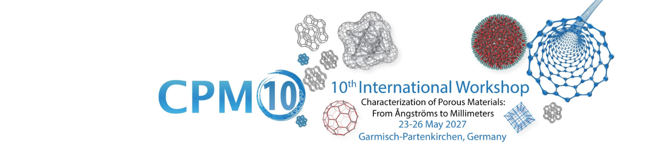 Header banner for the conference: Characterization of Porous Materials. This goes from 23 May 2027 to 26 May 2027 in Garmisch-Partenkirchen.