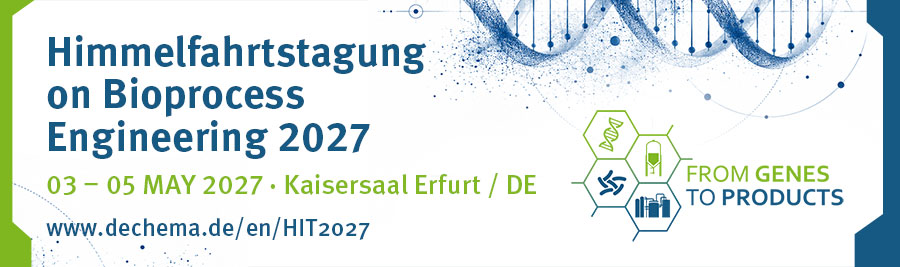 Header banner for the conference: Himmelfahrtstagung on Bioprocess Engineering 2027. This goes from 3 May 2027 to 5 May 2027 in Kaisersaal Erfurt, Germany.